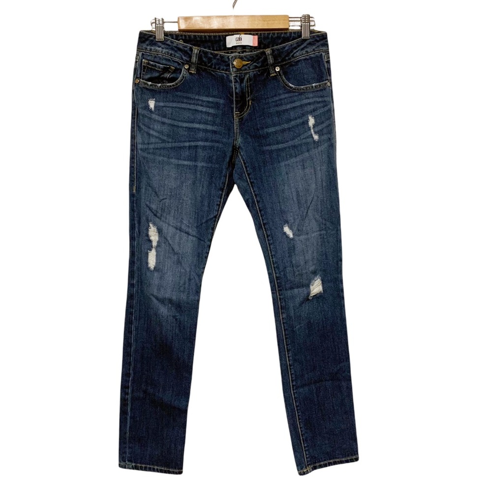 🎁 2/$20 CAbi Style 3045 Slim Boyfriend Distressed Low Rise Jeans 4